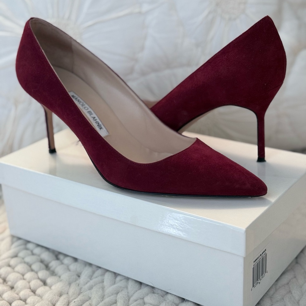 Manolo Blahnik BB 70 Deep Red Suede Heels